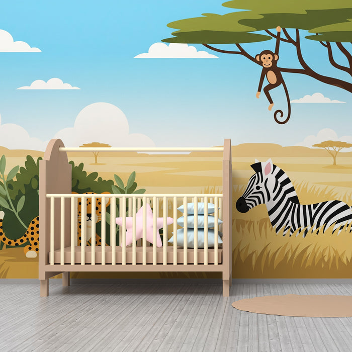 Kinderzimmer behang | Fröhliche Savannentiere