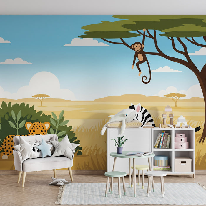 Kinderzimmer behang | Fröhliche Savannentiere