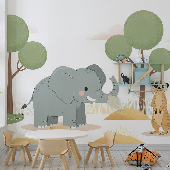 Kids room wallpaper | Playful savannah animals