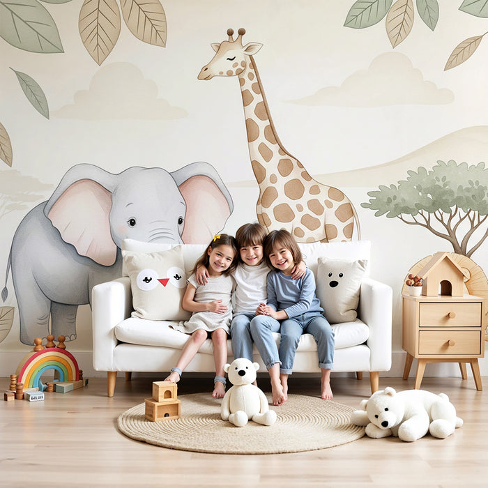 Kinderzimmer Tapete | Savannentiere und beruhigende Natur
