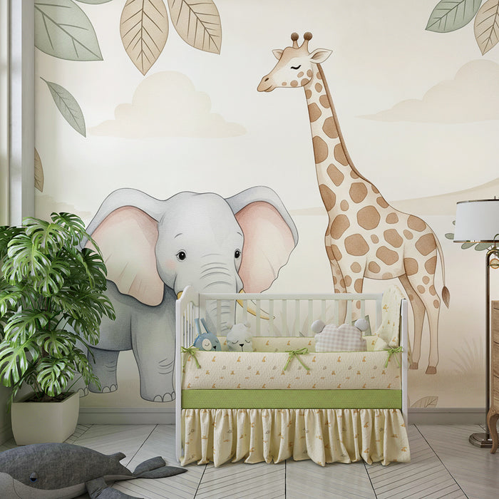 Kinderzimmer Tapete | Savannentiere und beruhigende Natur