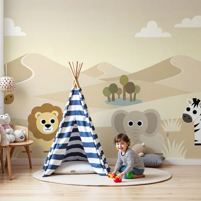 Kids room wallpaper | Savanna animals and gentle landscapes