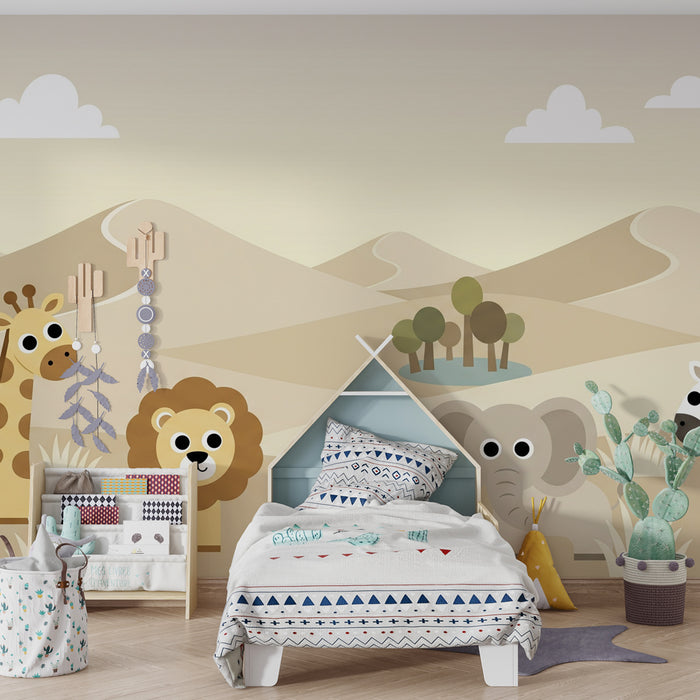 Kids room wallpaper | Savanna animals and gentle landscapes