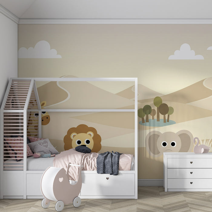 Kids room wallpaper | Savanna animals and gentle landscapes