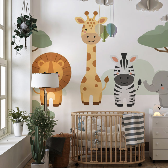 Kids room wallpaper | Happy savannah animals