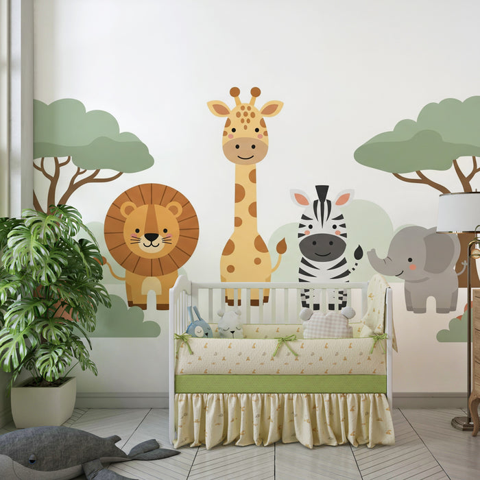 Kids room wallpaper | Happy savannah animals
