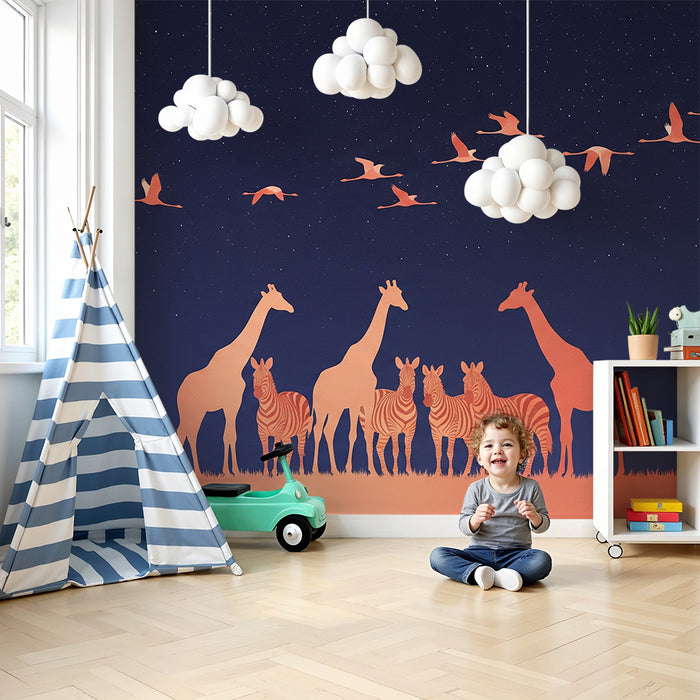 Gyermekszoba tapéta | Szavanna állatai a csillagok alatt
