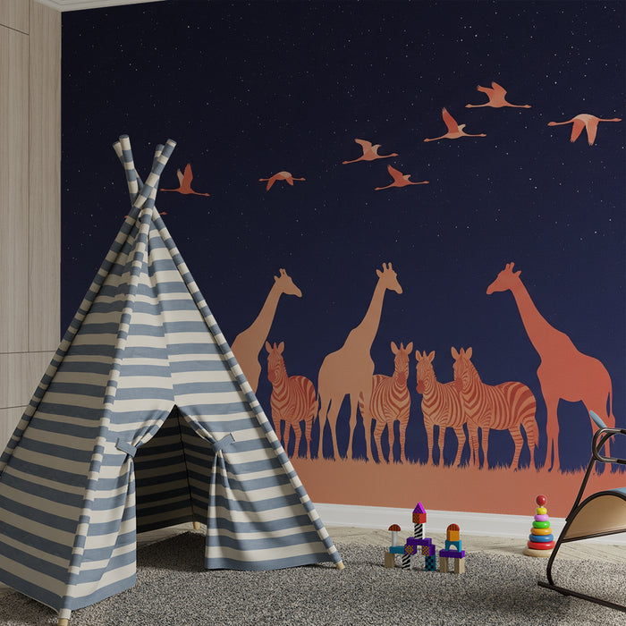 Gyermekszoba tapéta | Szavanna állatai a csillagok alatt