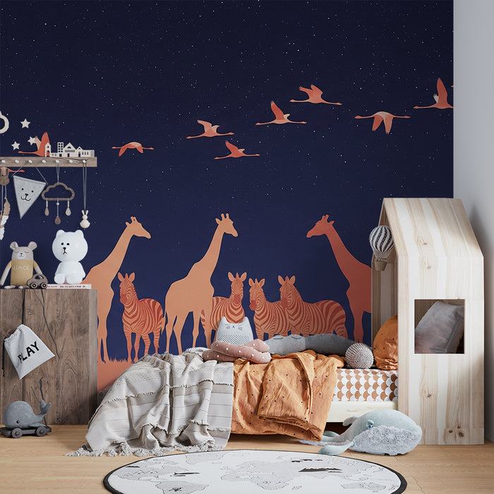 Gyermekszoba tapéta | Szavanna állatai a csillagok alatt