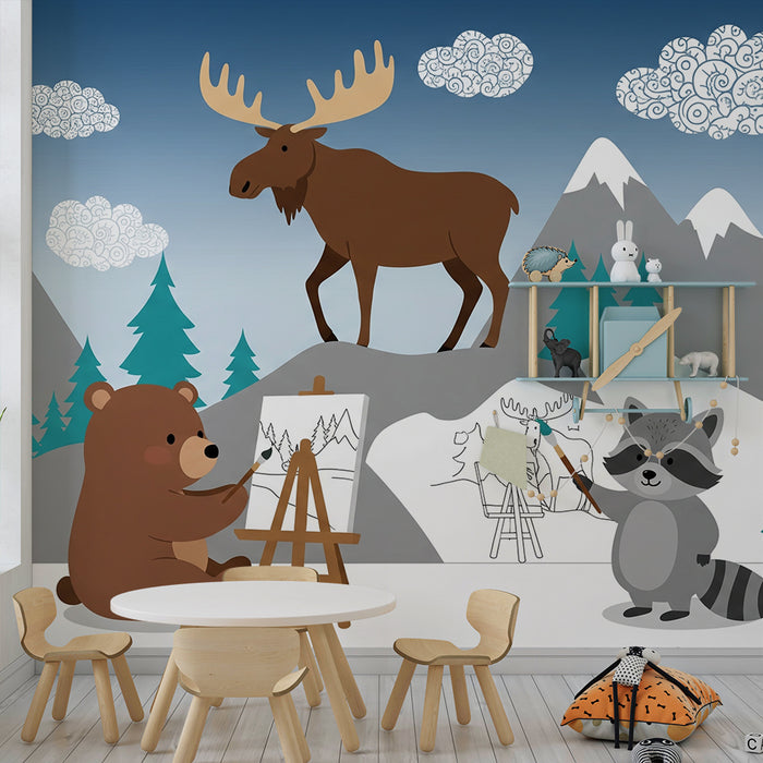 Tapet pentru camera copilului | Animalele pădurii într-o creativitate artistică plină de viață