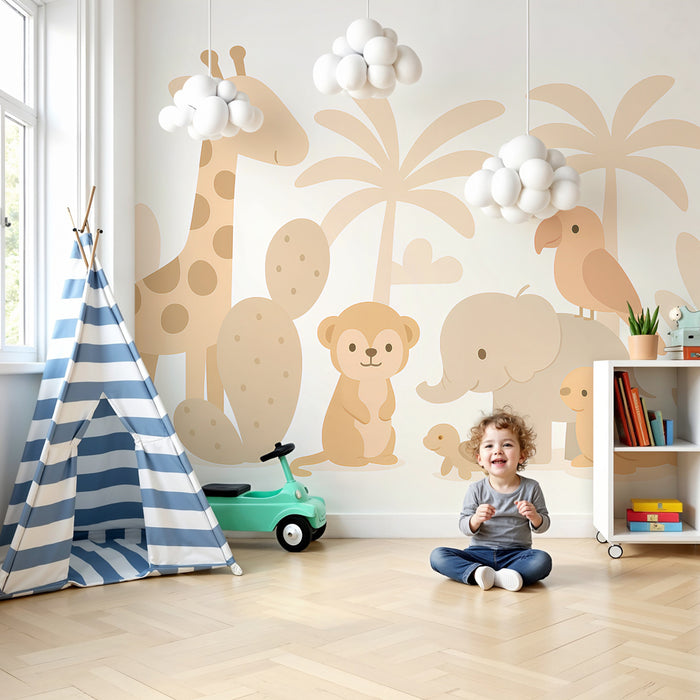 Kids room wallpaper | Soft animals of the savanna