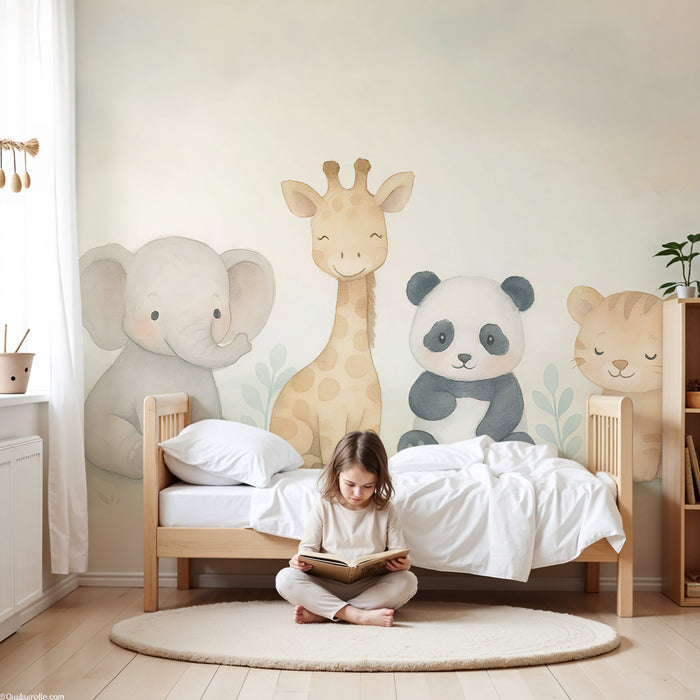 Papier peint chambre enfant | Animaux doux et amusants