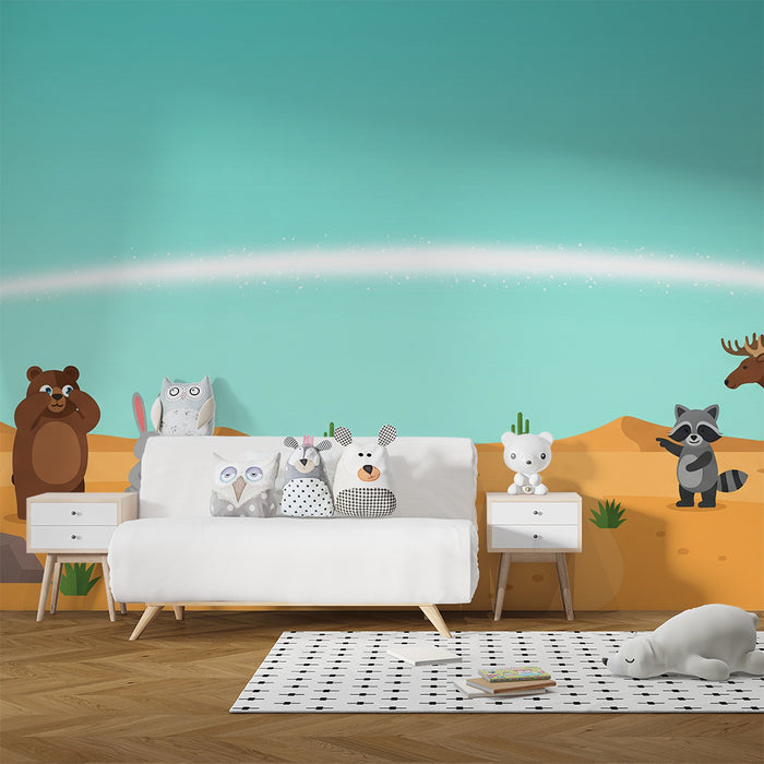 Gyerekek szobájának tapétája | Sivatagi állatok kaktuszokkal és napfényes tájakkal