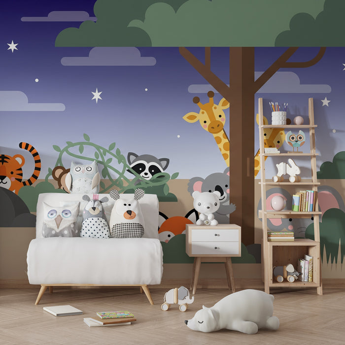 Papel de parede criança | Animais escondidos sob as estrelas