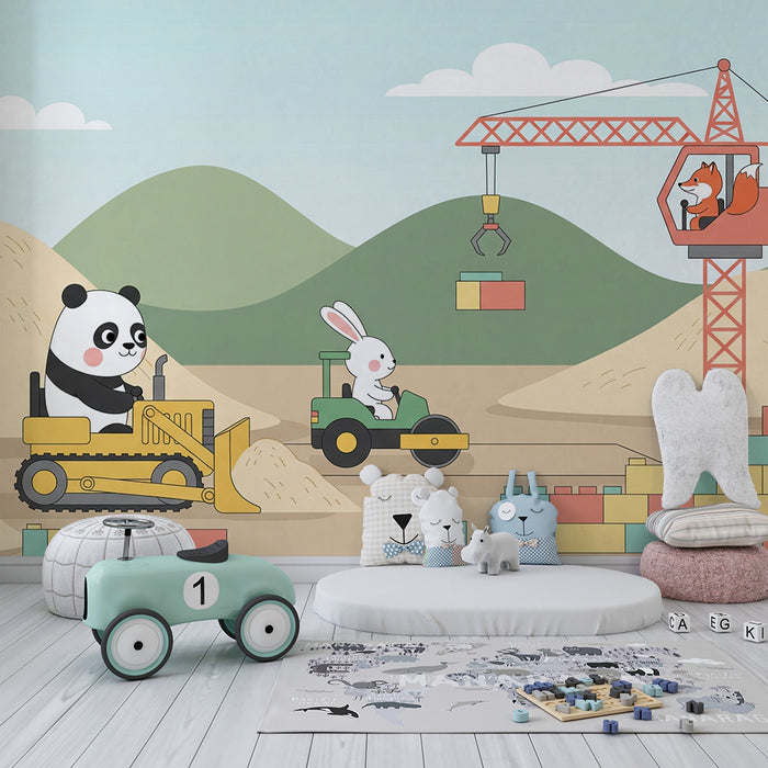 Papel de parede criança | Animais em construção