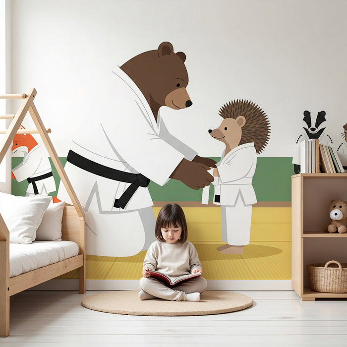 Kids' room wallpaper | Karate animals in a colorful dojo