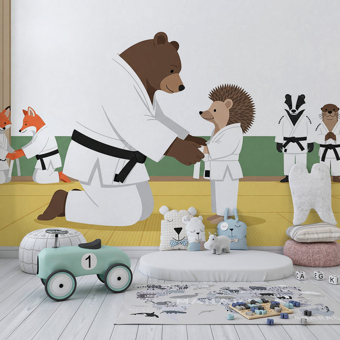 Kids' room wallpaper | Karate animals in a colorful dojo