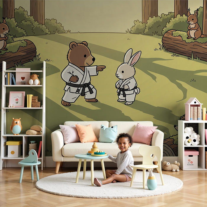 Kinderzimmer-Tapete | Karate-Tiere im Zauberwald