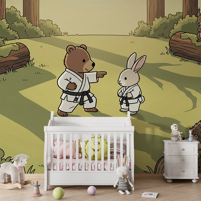 Kinderzimmer-Tapete | Karate-Tiere im Zauberwald