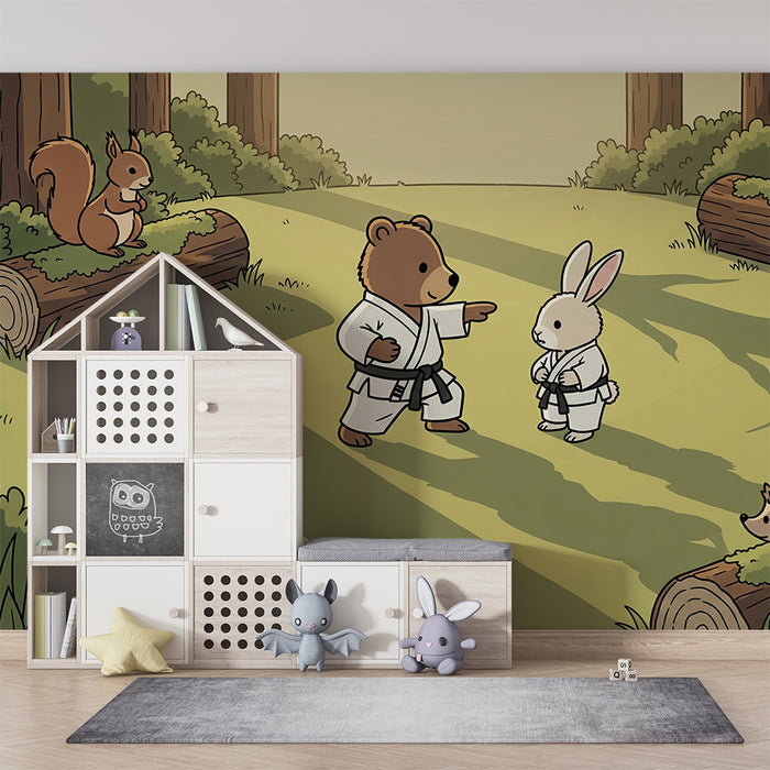 Kinderzimmer-Tapete | Karate-Tiere im Zauberwald