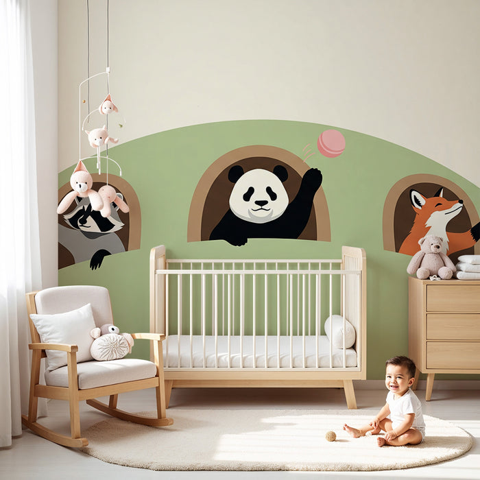 Dětská pokojová tapeta | Hravá zvířata ve svých doupatech s macarons