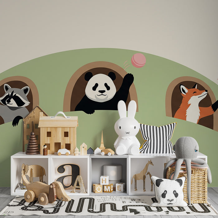 Dětská pokojová tapeta | Hravá zvířata ve svých doupatech s macarons
