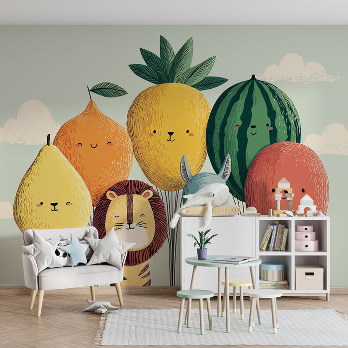 Kinderzimmer Tapete | Tiere und fruchtige Ballons