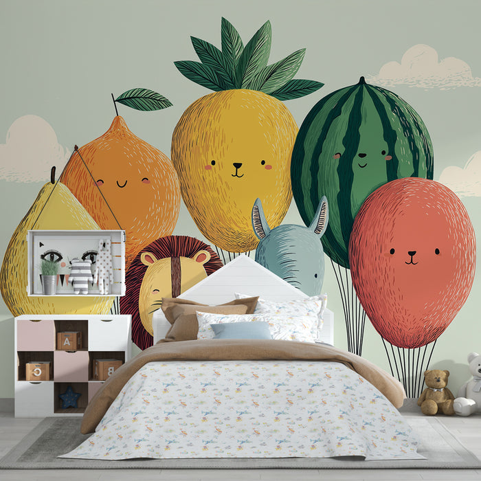 Kinderzimmer Tapete | Tiere und fruchtige Ballons