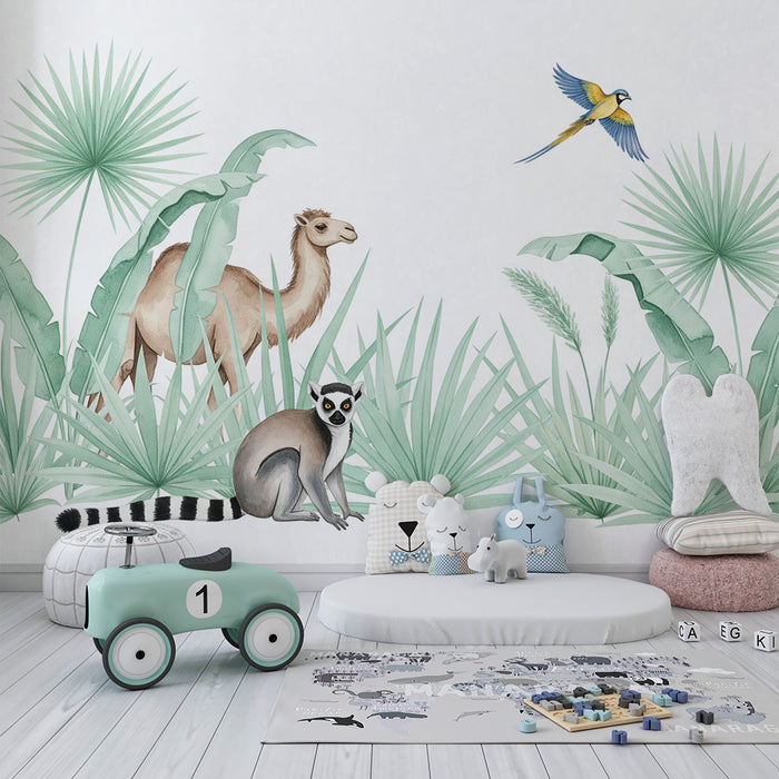 Kinderzimmer Tapete | Exotische Tiere im tropischen Dschungel