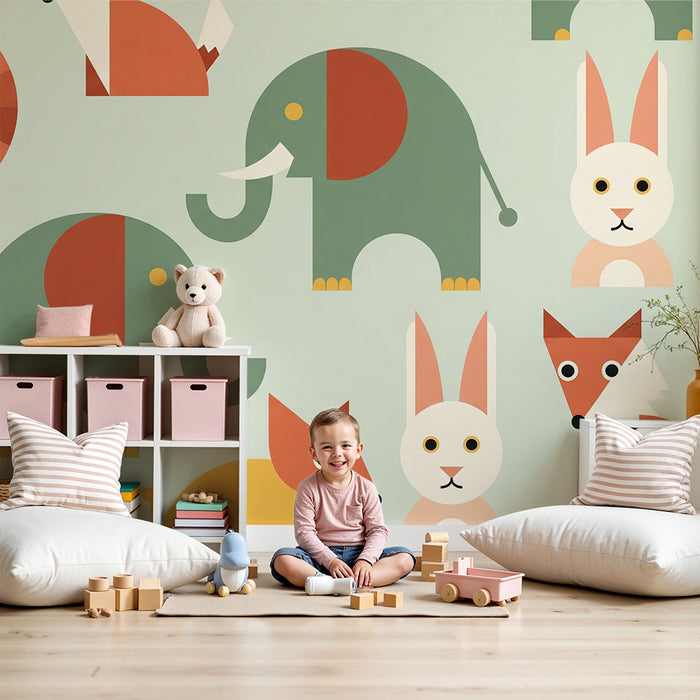 Papel de parede criança | Animais geométricos coloridos para um ambiente lúdico