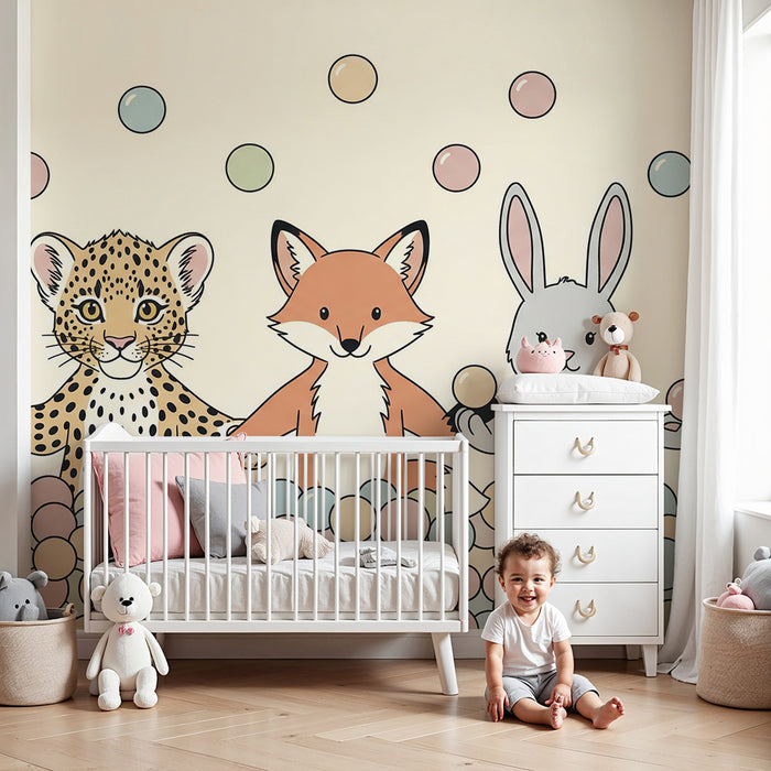 Tapeta dětského pokoje | Hrající zvířata s barevnými míčky