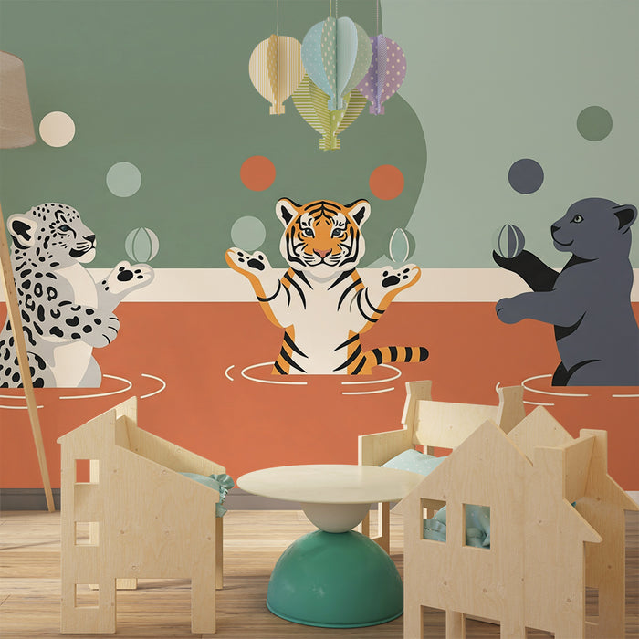 Gyerekszoba tapéta | Játékos állatok vízben színes lufikkal