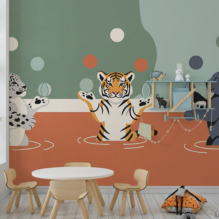 Gyerekszoba tapéta | Játékos állatok vízben színes lufikkal