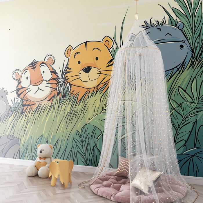 Kinderkamer behang | Vrolijke dieren in de jungle
