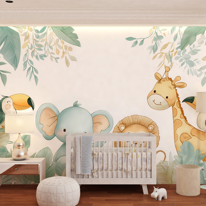 Papel pintado infantil | Animales felices en la selva