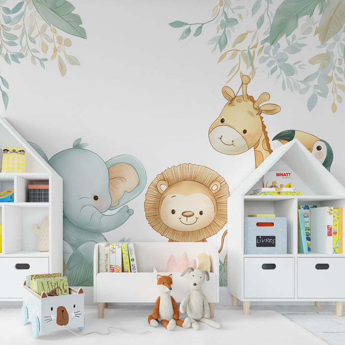 Papel pintado infantil | Animales felices en la selva