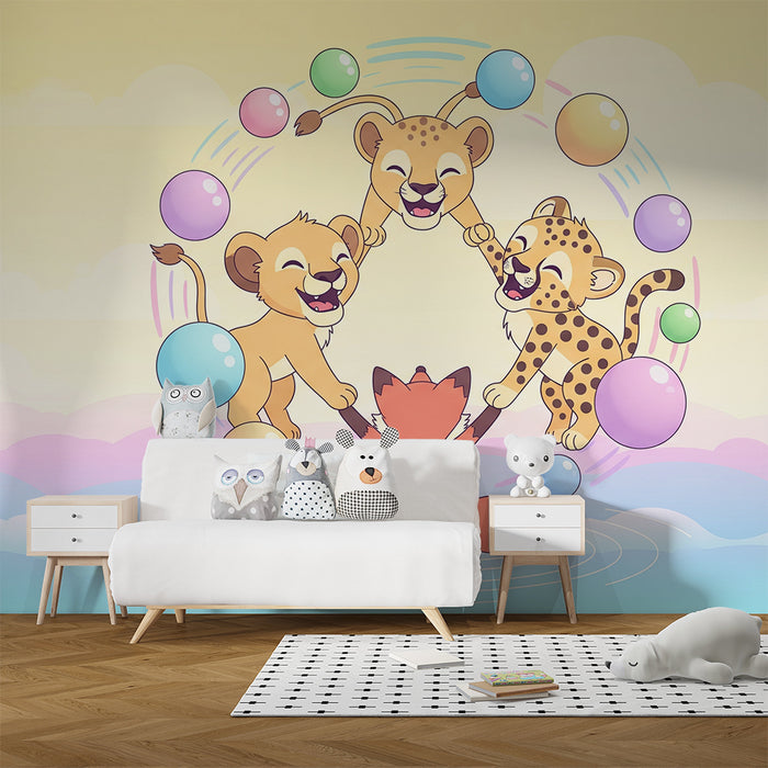 Tapety dla dzieci | Veselá zvířata hrající s pestrobarevnými bublinami