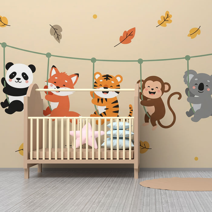 Kids room wallpaper | Veselá zvířata na houpačce