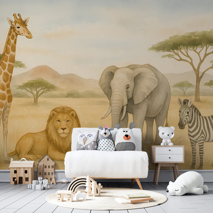 Papier peint chambre enfant | Animaux majestueux de la savane