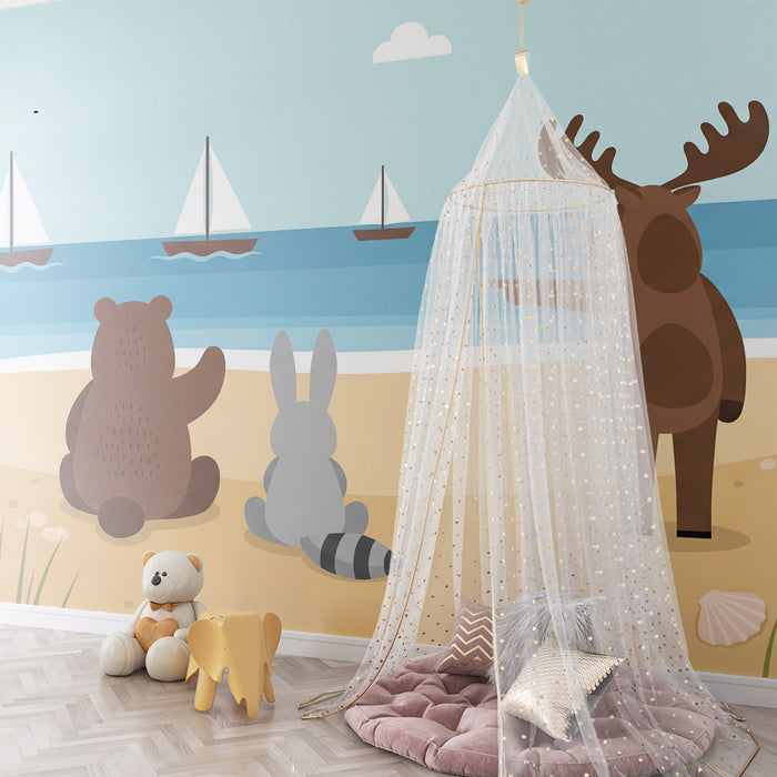 Barnrumspapper | Havsdjur och segelbåt vid kusten