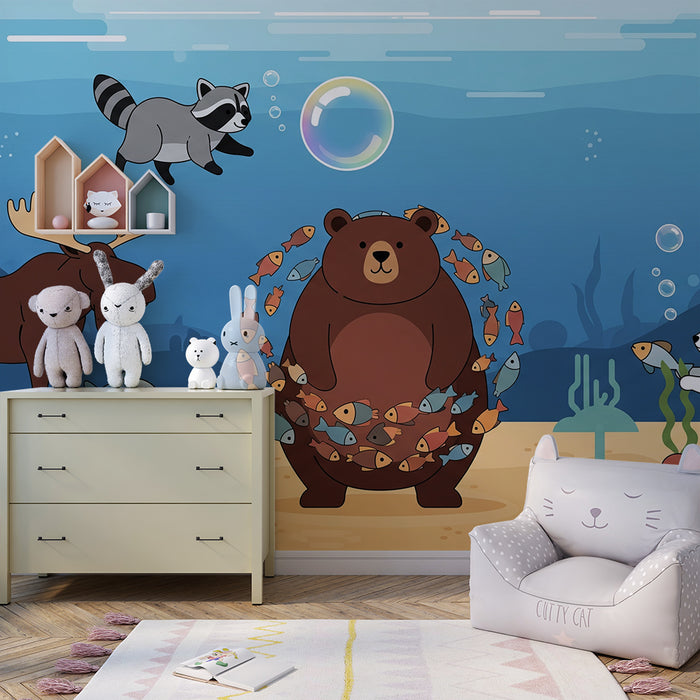 Kids' Room Wallpaper | Under the Sea and Enchanted Forest with Bear, Fox, and Rabbit