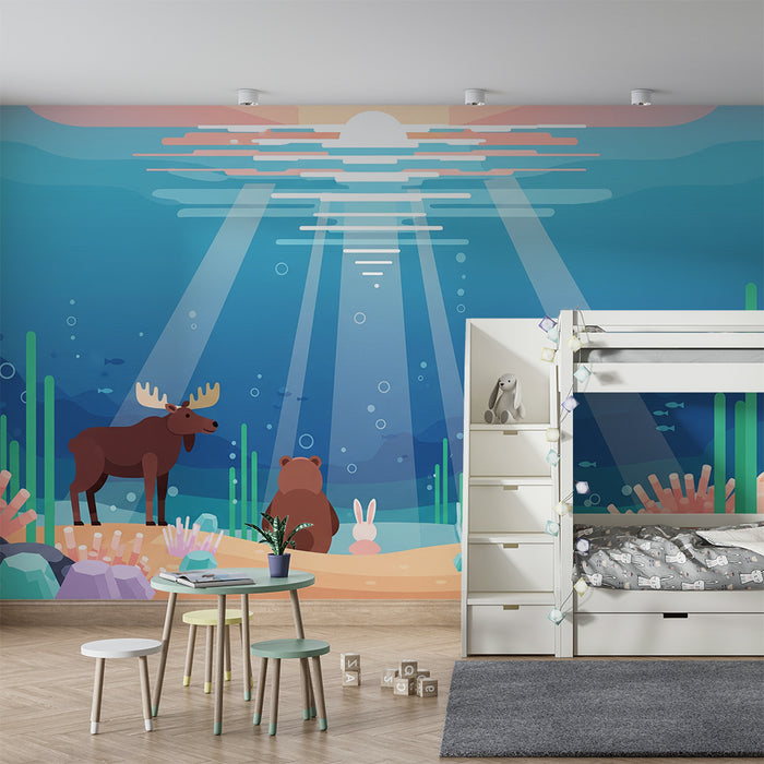 Behang kinderkamer | Kleurrijke zeedieren en onderwaterlandschappen