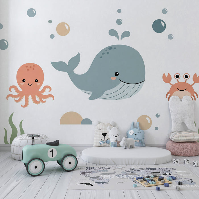 Kinderzimmer Tapete | Fröhliche Meerestiere