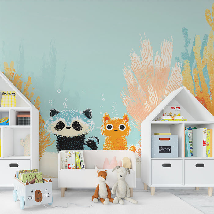 Kids' Room Wallpaper | Colorful Underwater Scene with Cute Sea Animals