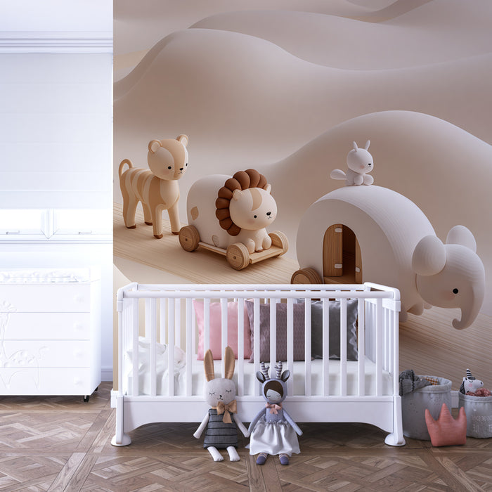 Papier peint chambre enfant | Animaux mignon dans un paysage féérique