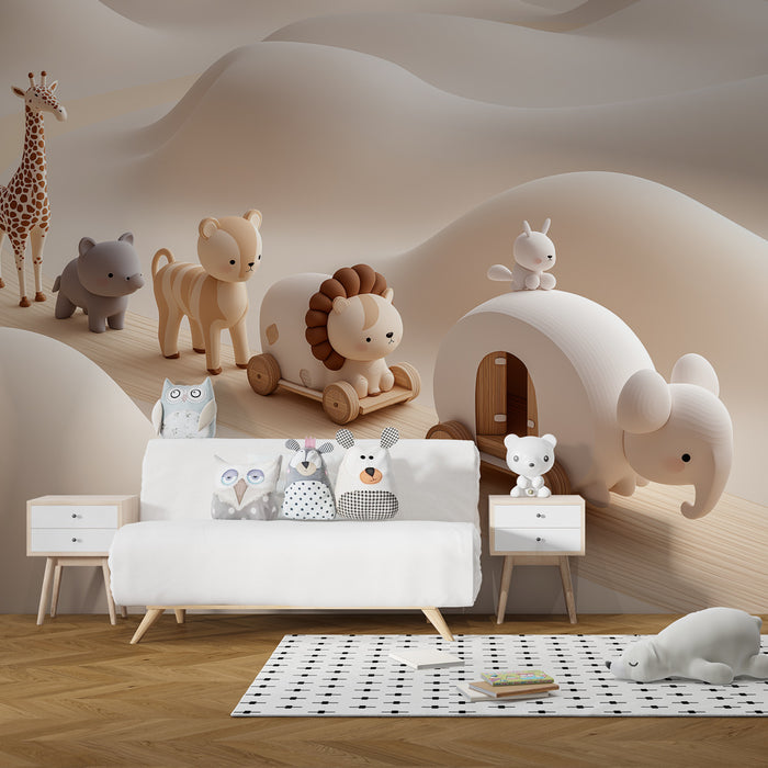 Papier peint chambre enfant | Animaux mignon dans un paysage féérique