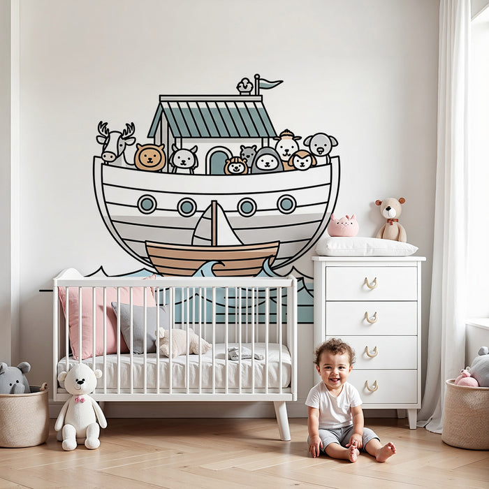 Papel pintado infantil | Animales adorables en un barco