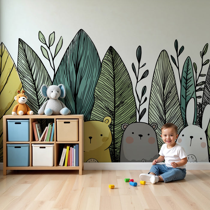 Χαριτωμένα, πολύχρωμα ζώα στο δάσος behang kinderkamer