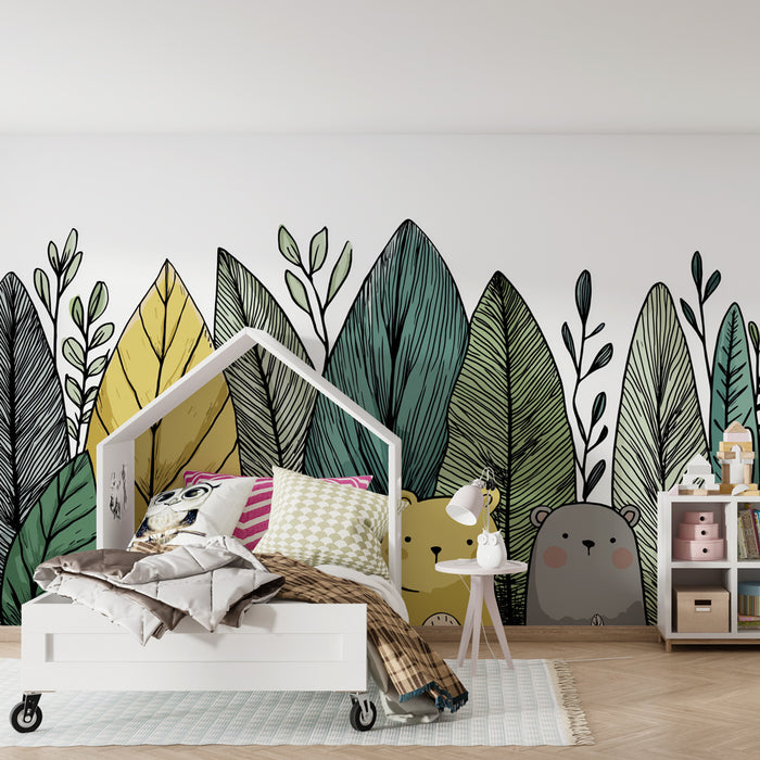 Χαριτωμένα, πολύχρωμα ζώα στο δάσος behang kinderkamer