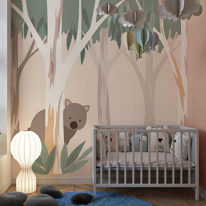 Kinderzimmer-Tapete | Niedliche Waldtiere mit Koalas und Hasen